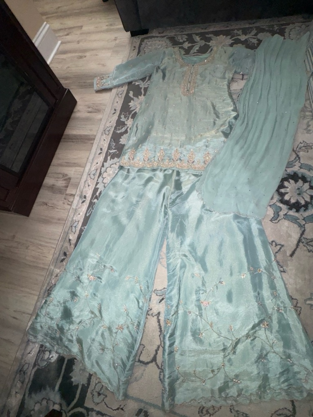 Ethnic Indian Wear Seafoam Wide-Leg Salwar Kameez Set